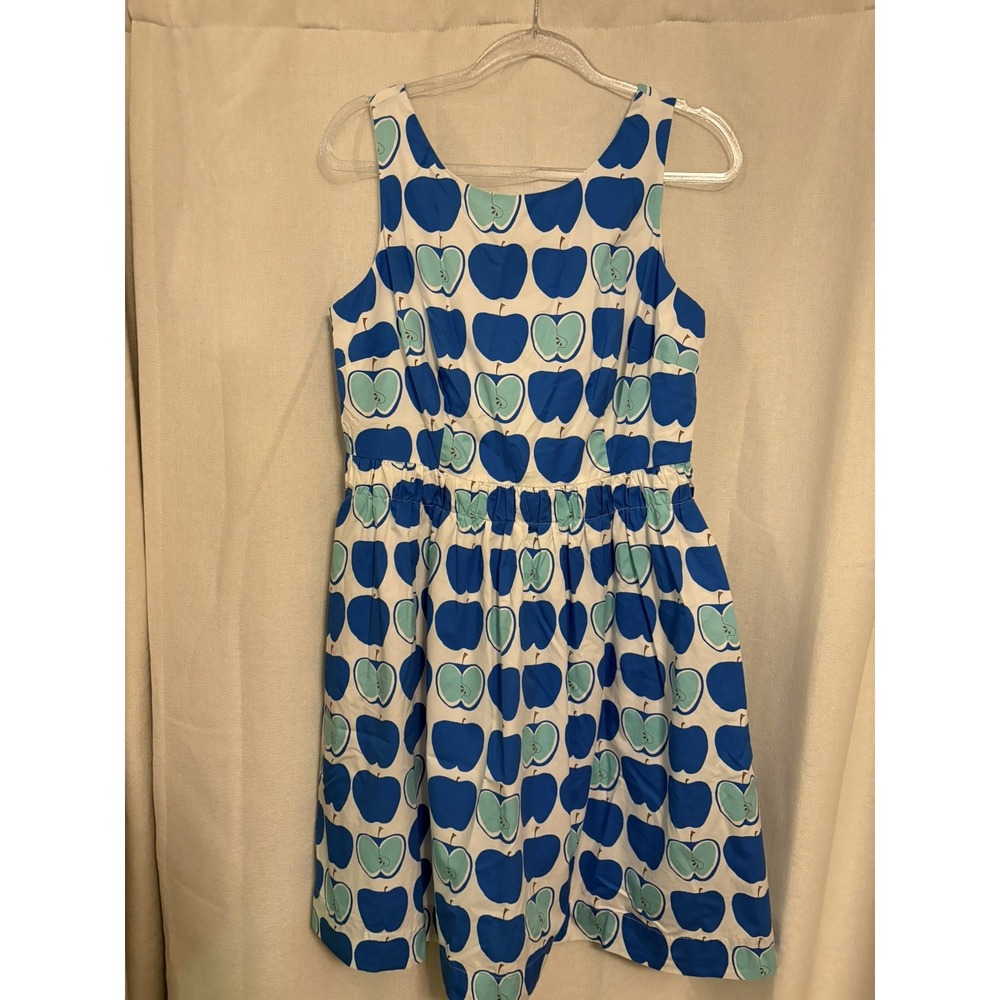 Boden Beatrice Apple Print Sleeveless Dress Cotton Fit & Flare 14 Teacher Bl/Gr